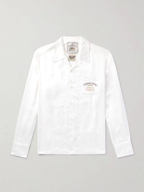 Omar Camp-Collar Logo-Embroidered Cotton-Satin Shirt Omar Camp-Collar Logo-Embroidered Cotton-Satin Shirt
