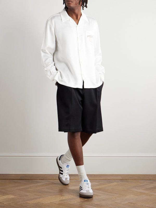 Omar Camp-Collar Logo-Embroidered Cotton-Satin Shirt - OU Omar Camp-Collar Logo-Embroidered Cotton-Satin Shirt - OU