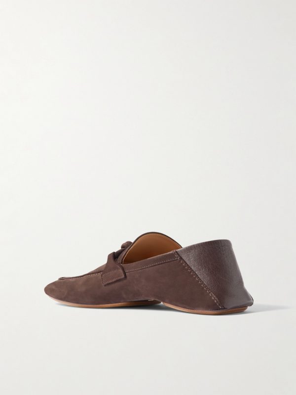 Knot-Detailed Leather-Trimmed Textured-Nubuck Loafers - BK Knot-Detailed Leather-Trimmed Textured-Nubuck Loafers - BK