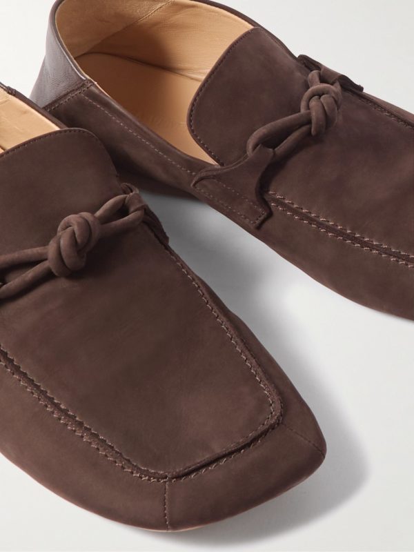 Knot-Detailed Leather-Trimmed Textured-Nubuck Loafers - CU Knot-Detailed Leather-Trimmed Textured-Nubuck Loafers - CU