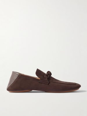 Knot-Detailed Leather-Trimmed Textured-Nubuck Loafers Knot-Detailed Leather-Trimmed Textured-Nubuck Loafers