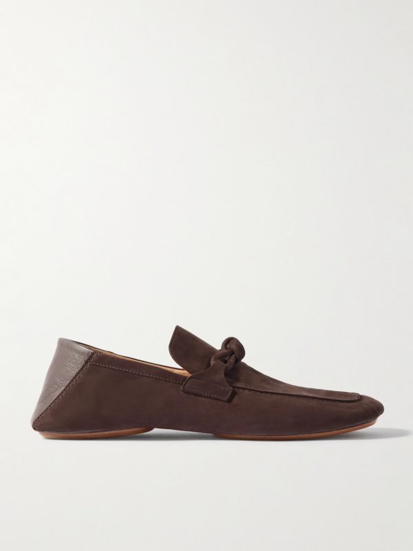Knot-Detailed Leather-Trimmed Textured-Nubuck Loafers Knot-Detailed Leather-Trimmed Textured-Nubuck Loafers