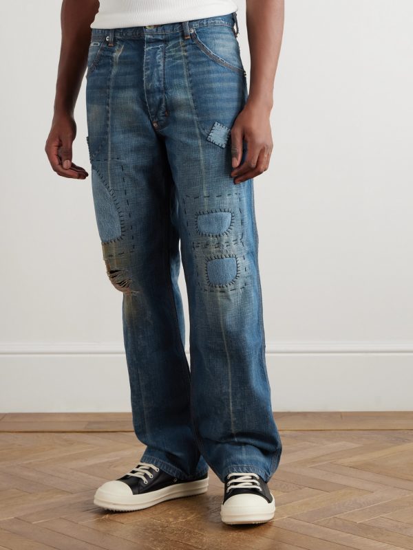 Bare Knuckle Straight-Leg Distressed Patchwork Jeans - FR Bare Knuckle Straight-Leg Distressed Patchwork Jeans - FR