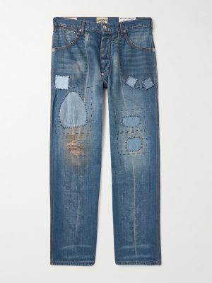 Bare Knuckle Straight-Leg Distressed Patchwork Jeans Bare Knuckle Straight-Leg Distressed Patchwork Jeans