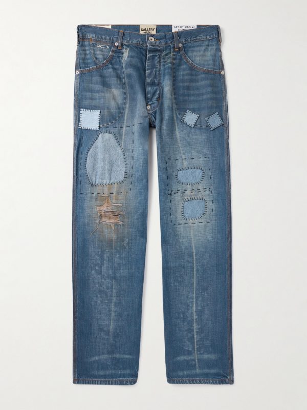 Bare Knuckle Straight-Leg Distressed Patchwork Jeans Bare Knuckle Straight-Leg Distressed Patchwork Jeans