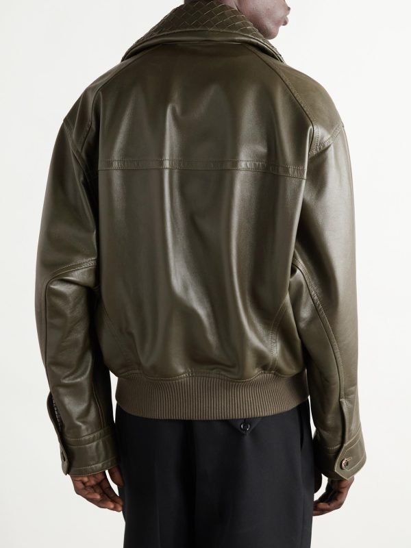 Intrecciato-Trimmed Leather Blouson Jacket - BK
