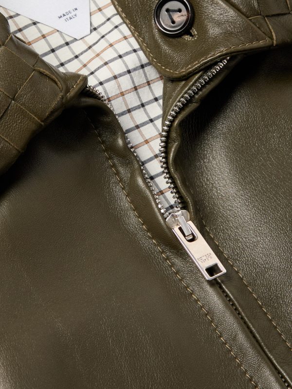 Intrecciato-Trimmed Leather Blouson Jacket - CU