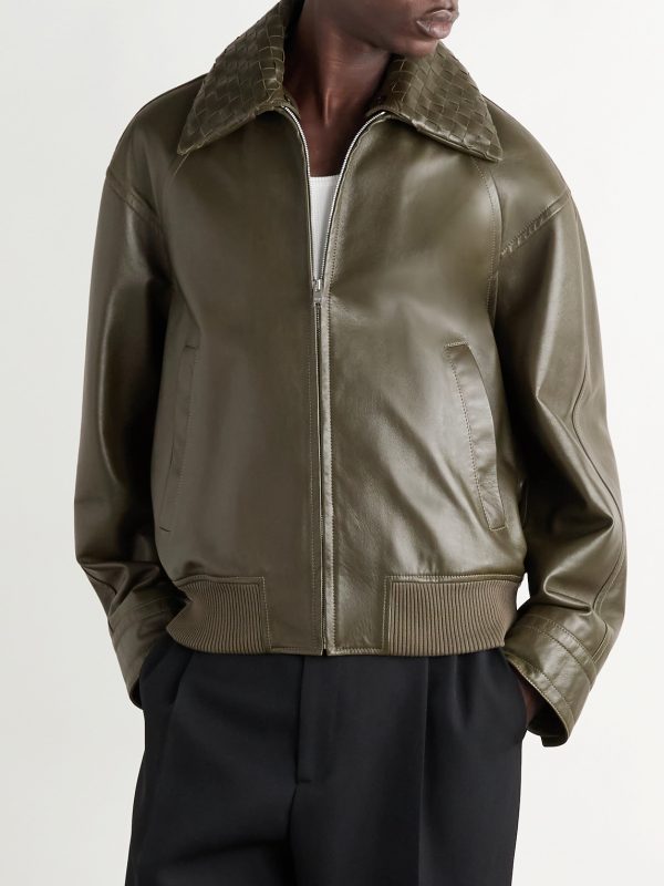 Intrecciato-Trimmed Leather Blouson Jacket - FR