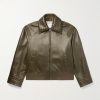 Intrecciato-Trimmed Leather Blouson Jacket