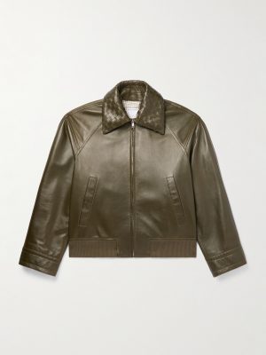 Intrecciato-Trimmed Leather Blouson Jacket