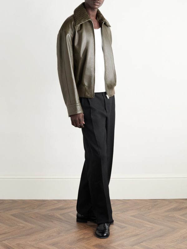 Intrecciato-Trimmed Leather Blouson Jacket - OU