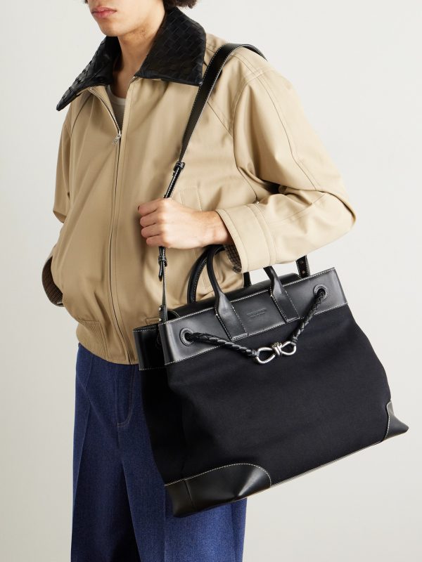 Bristol Embellished Leather-Trimmed Canvas Tote Bag - OU Bristol Embellished Leather-Trimmed Canvas Tote Bag - OU