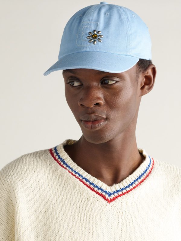 Logo-Embroidered Embellished Cotton-Twill Baseball Cap - OU Logo-Embroidered Embellished Cotton-Twill Baseball Cap - OU