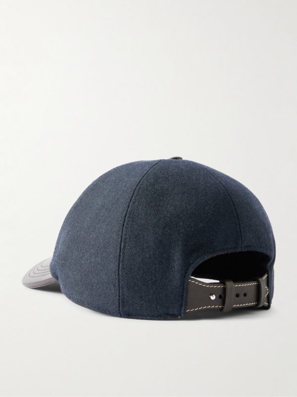 Logo-Embroidered Leather-Trimmed Wool-Blend Baseball Cap - BK Logo-Embroidered Leather-Trimmed Wool-Blend Baseball Cap - BK