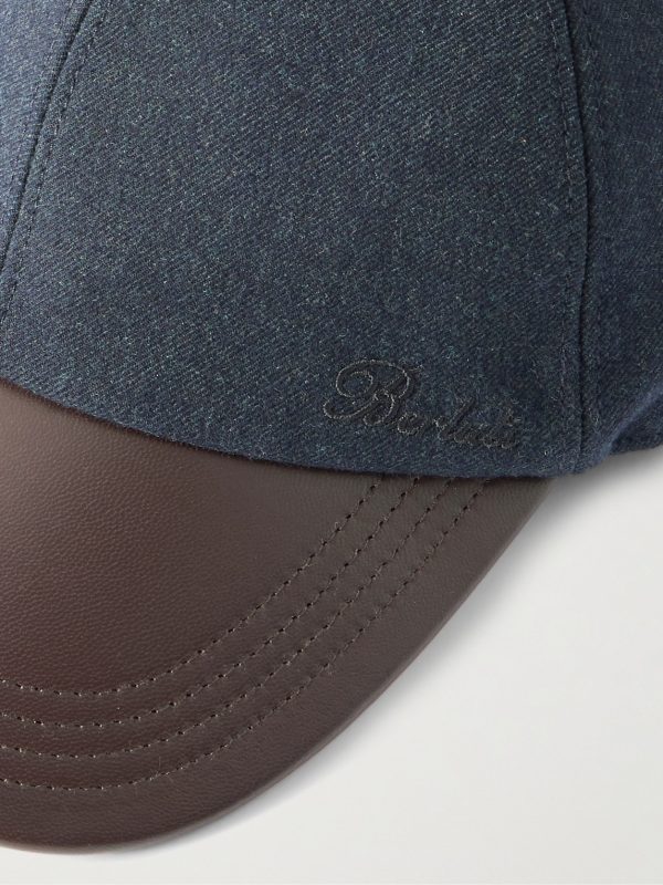 Logo-Embroidered Leather-Trimmed Wool-Blend Baseball Cap - CU Logo-Embroidered Leather-Trimmed Wool-Blend Baseball Cap - CU