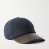 Logo-Embroidered Leather-Trimmed Wool-Blend Baseball Cap Logo-Embroidered Leather-Trimmed Wool-Blend Baseball Cap
