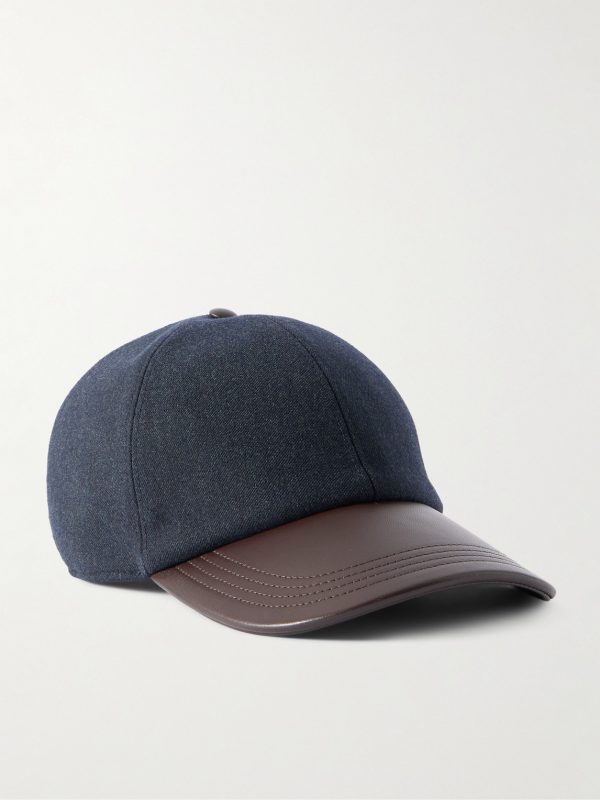 Logo-Embroidered Leather-Trimmed Wool-Blend Baseball Cap Logo-Embroidered Leather-Trimmed Wool-Blend Baseball Cap