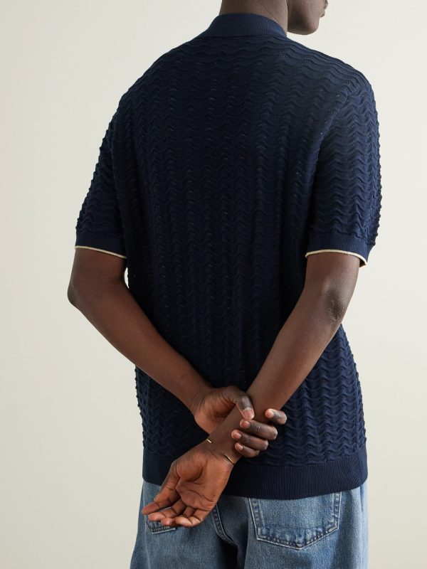 Gustav 6636 Textured-Knit Organic Cotton Zip-Up Polo Shirt - BK Gustav 6636 Textured-Knit Organic Cotton Zip-Up Polo Shirt - BK