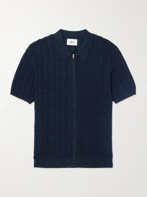 Gustav 6636 Textured-Knit Organic Cotton Zip-Up Polo Shirt