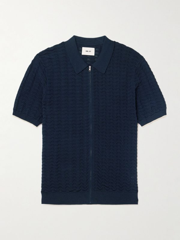 Gustav 6636 Textured-Knit Organic Cotton Zip-Up Polo Shirt Gustav 6636 Textured-Knit Organic Cotton Zip-Up Polo Shirt