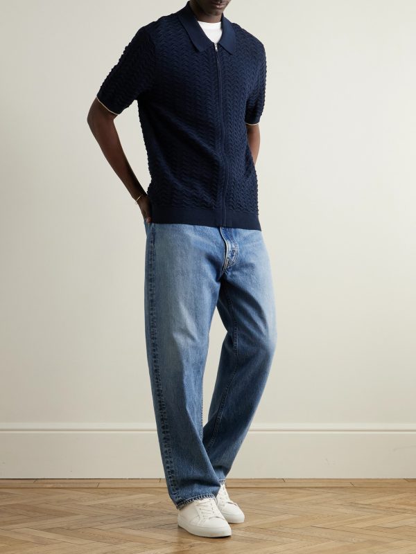 Gustav 6636 Textured-Knit Organic Cotton Zip-Up Polo Shirt - OU Gustav 6636 Textured-Knit Organic Cotton Zip-Up Polo Shirt - OU