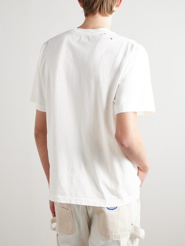 Distressed Logo-Embroidered Cotton-Jersey T-Shirt - BK