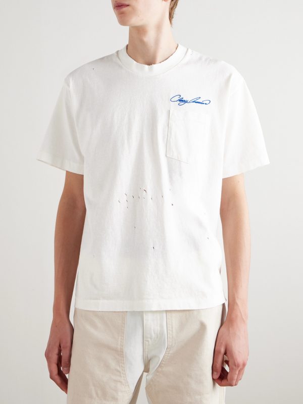 Distressed Logo-Embroidered Cotton-Jersey T-Shirt - FR