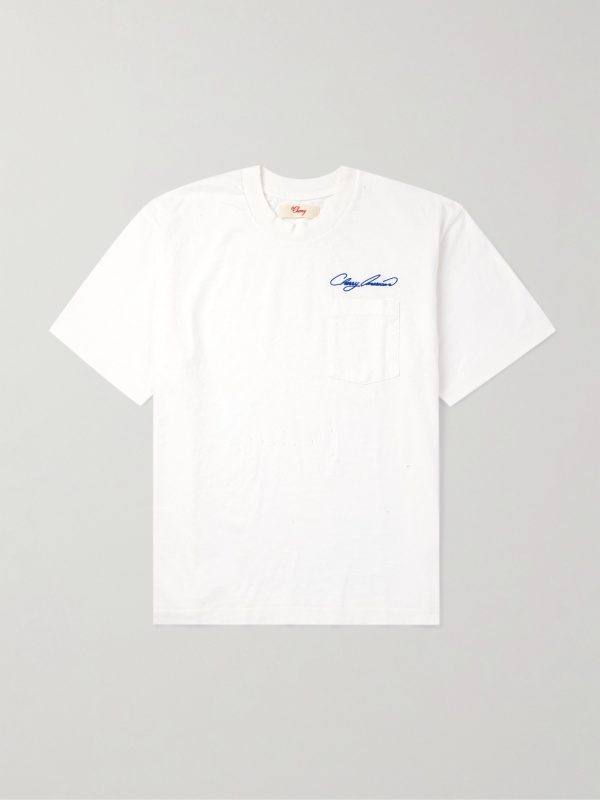 Distressed Logo-Embroidered Cotton-Jersey T-Shirt
