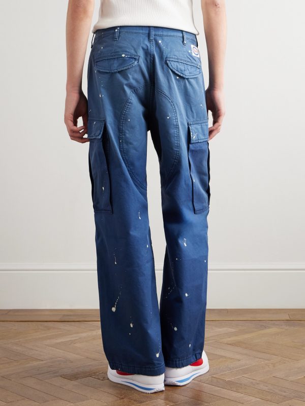 Wide-Leg Distressed Paint-Splattered Cotton-Twill Cargo Trousers - BK Wide-Leg Distressed Paint-Splattered Cotton-Twill Cargo Trousers - BK