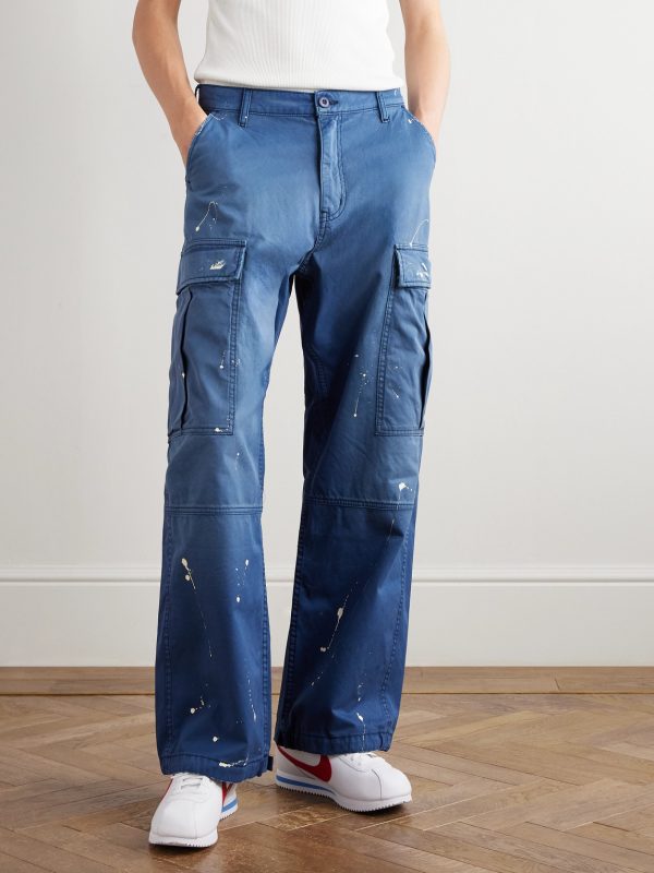Wide-Leg Distressed Paint-Splattered Cotton-Twill Cargo Trousers - FR Wide-Leg Distressed Paint-Splattered Cotton-Twill Cargo Trousers - FR