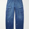 Wide-Leg Distressed Paint-Splattered Cotton-Twill Cargo Trousers Wide-Leg Distressed Paint-Splattered Cotton-Twill Cargo Trousers