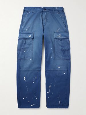 Wide-Leg Distressed Paint-Splattered Cotton-Twill Cargo Trousers Wide-Leg Distressed Paint-Splattered Cotton-Twill Cargo Trousers