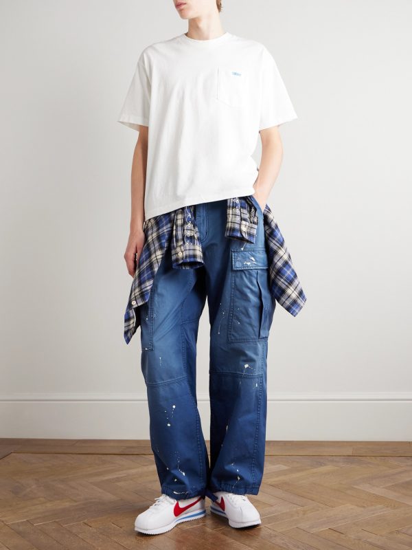 Wide-Leg Distressed Paint-Splattered Cotton-Twill Cargo Trousers - OU Wide-Leg Distressed Paint-Splattered Cotton-Twill Cargo Trousers - OU