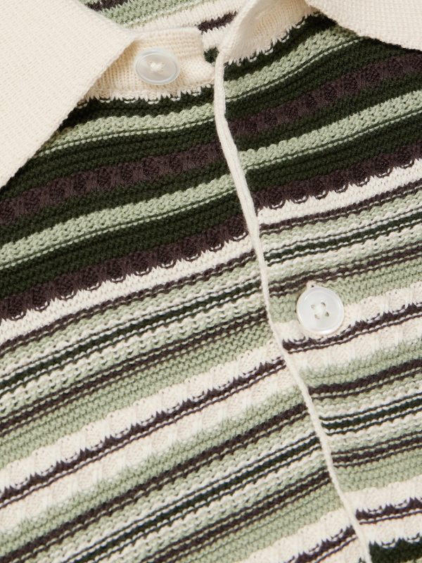 Nolan 6686 Striped Textured-Knit Organic Cotton Cardigan - CU