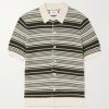 Nolan 6686 Striped Textured-Knit Organic Cotton Cardigan