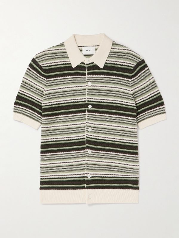 Nolan 6686 Striped Textured-Knit Organic Cotton Cardigan