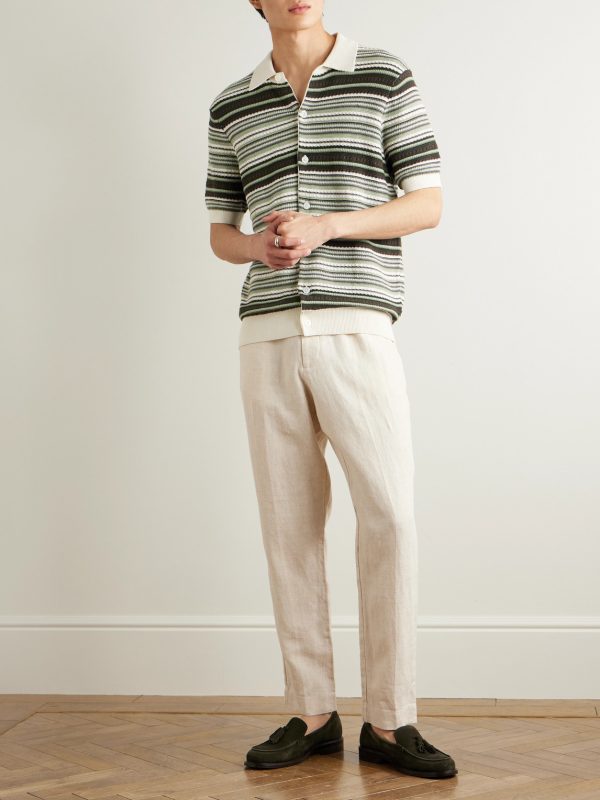 Nolan 6686 Striped Textured-Knit Organic Cotton Cardigan - OU