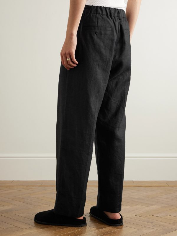 Kay 1454 Straight-Leg Pleated Linen Trousers - BK Kay 1454 Straight-Leg Pleated Linen Trousers - BK
