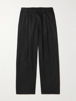 Kay 1454 Straight-Leg Pleated Linen Trousers