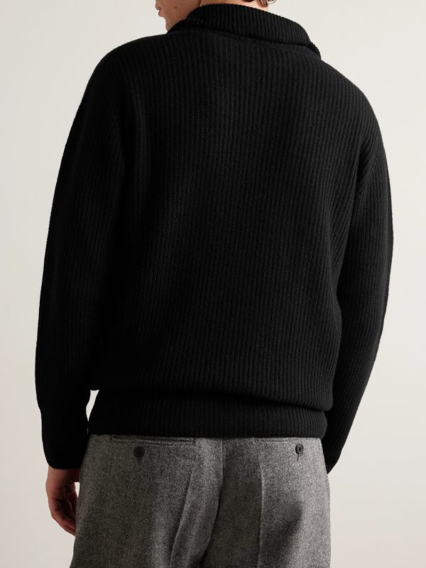 Mallam Ribbed Recycled-Cashmere and Merino Wool-Blend Zip-Up Cardigan - BK
