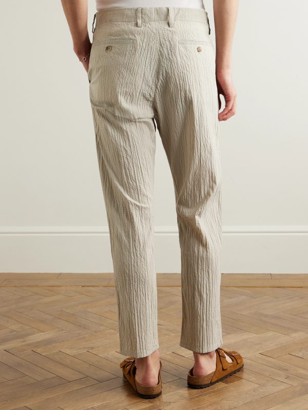 Bill 5721 Straight-Leg Organic Cotton-Blend Seersucker Trousers - BK