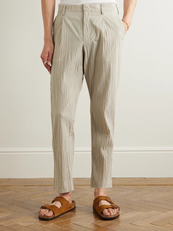Bill 5721 Straight-Leg Organic Cotton-Blend Seersucker Trousers - FR