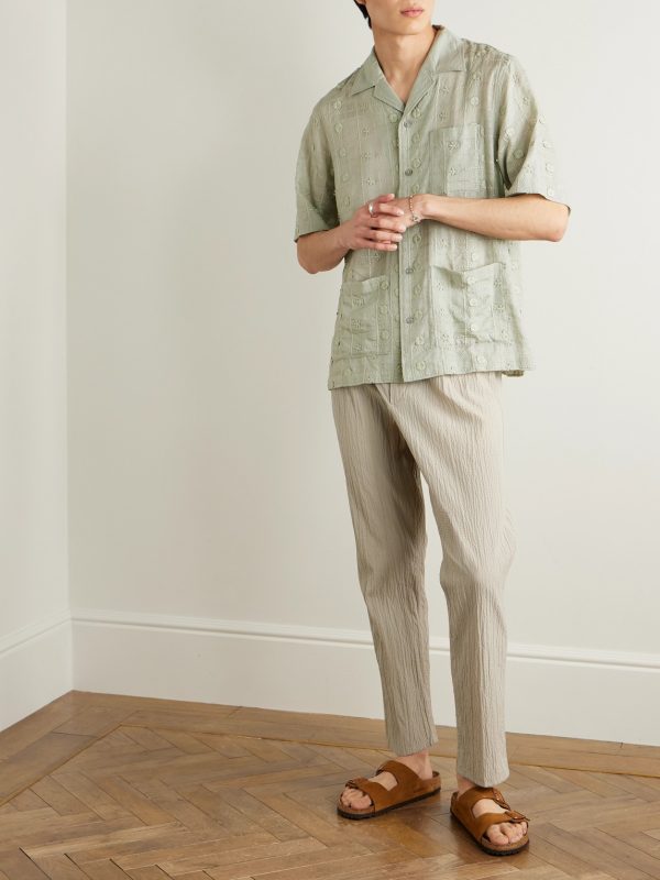 Bill 5721 Straight-Leg Organic Cotton-Blend Seersucker Trousers - OU