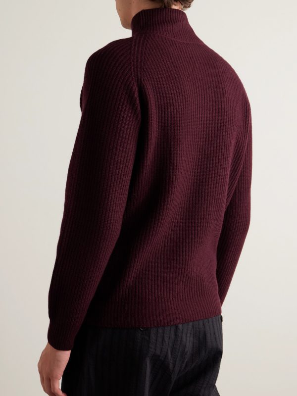 Ryker Ribbed Recycled-Cashmere and Wool-Blend Half-Zip Sweater - BK