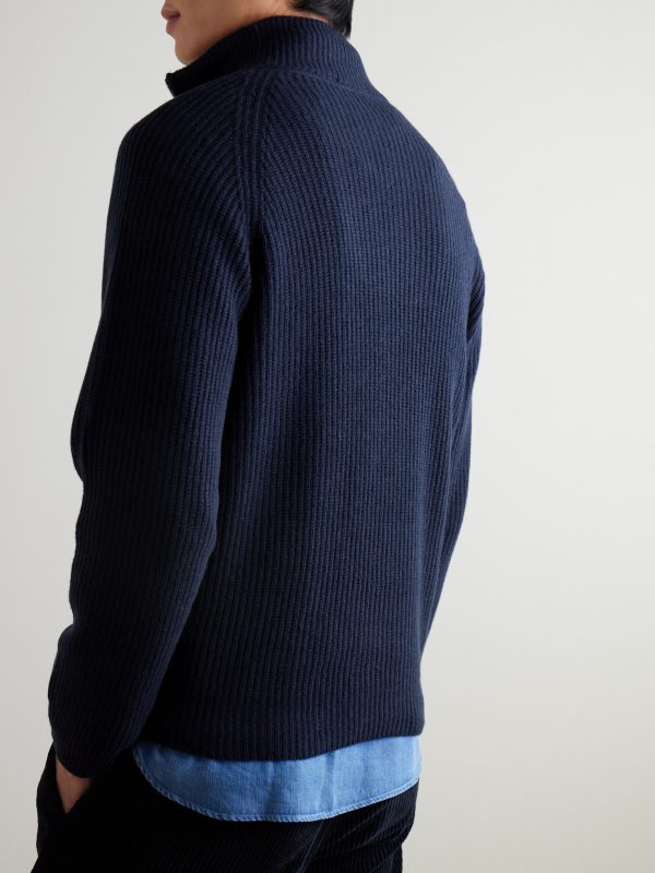 Ryker Ribbed Recycled-Cashmere and Wool-Blend Half-Zip Sweater - BK Ryker Ribbed Recycled-Cashmere and Wool-Blend Half-Zip Sweater - BK