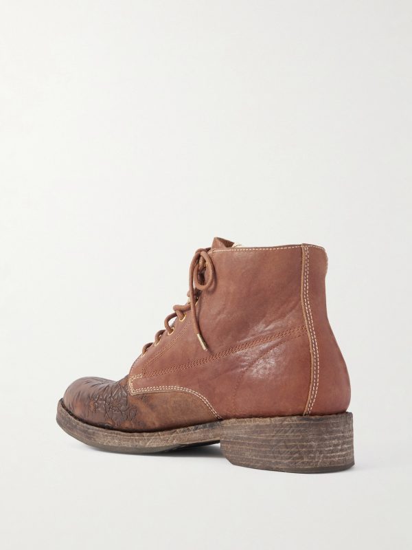 Virgil Distressed Leather Lace-Up Boots - BK