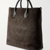 Full Grain Leather-Trimmed Suede Tote - BK Full Grain Leather-Trimmed Suede Tote - BK