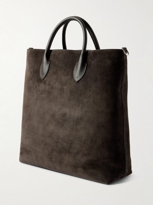 Full Grain Leather-Trimmed Suede Tote - BK Full Grain Leather-Trimmed Suede Tote - BK