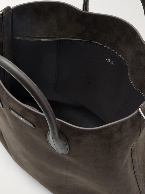 Full Grain Leather-Trimmed Suede Tote - E1 Full Grain Leather-Trimmed Suede Tote - E1