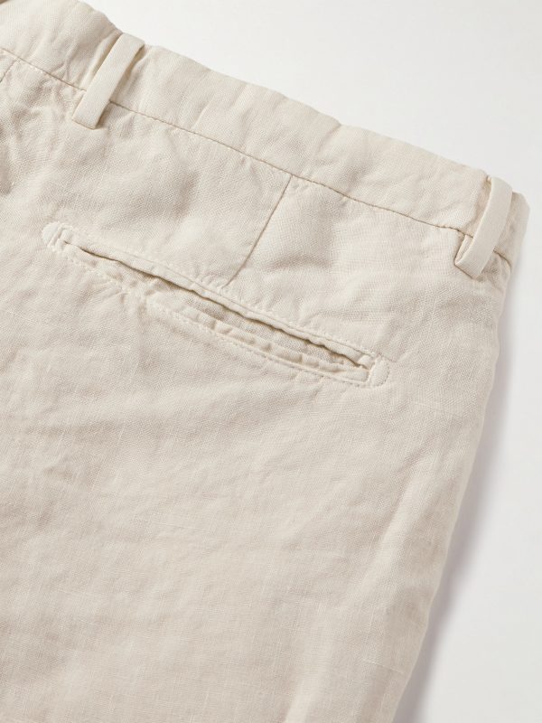 Straight-Leg Pleated Linen Shorts - CU